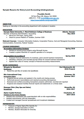 Accounting Undergraduate Resume