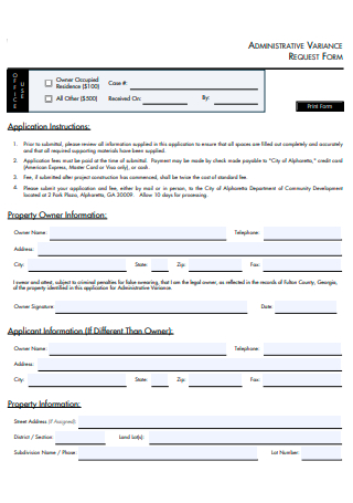 Administrative Variance Request Form