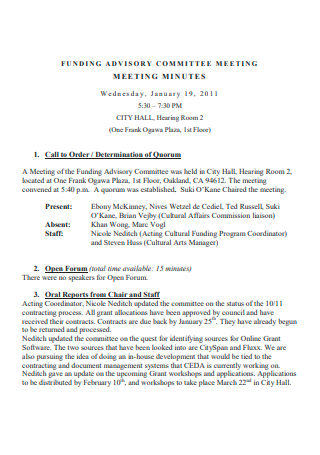 Advisory Committee Meeting Minutes