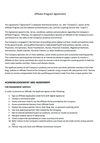 Affiliate Program Agreement in PDF