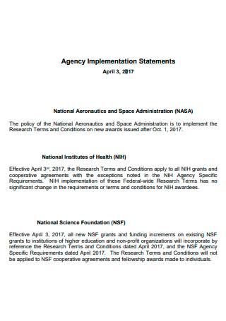 Agency Implementation Statement