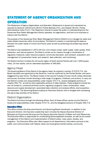 Agency Organization and Operation Statement