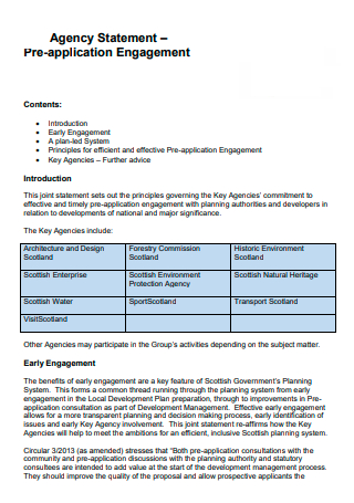 Agency Statement Pre Application Engagement