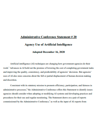 Agency Use of Artificial Intelligence Administrative Conference Statement