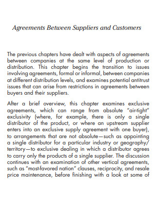 Agreements Between Suppliers and Customers