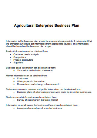 Agricultural Enterprise Business Plan