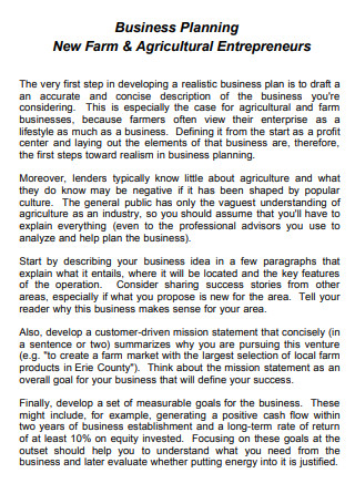 Agricultural Entrepreneurs Business Plan