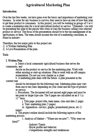 Agricultural Marketing Plan