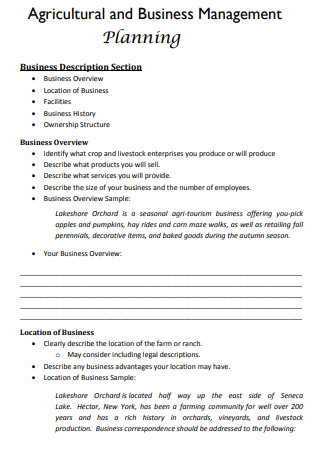 Agricultural and Business Management Business Plan