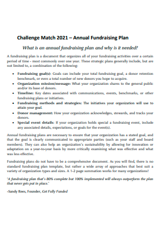 Annual Fundraising Plan Example