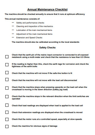 Annual Machine Maintenance Checklist