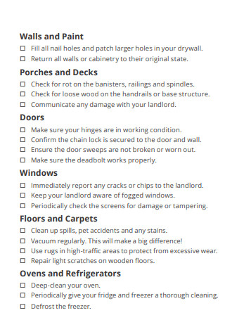 Apartment Maintenance Checklist
