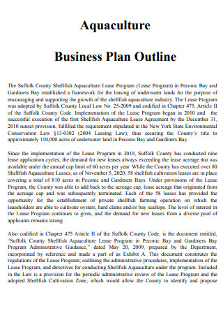 Aquaculture Business Plan Outline