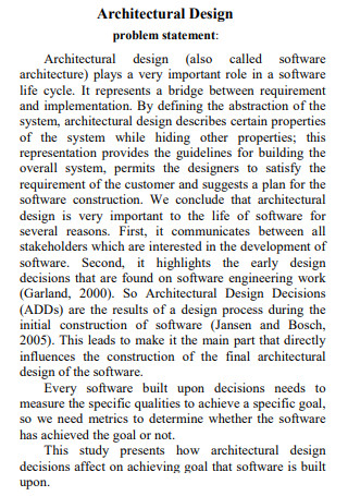 Architectural Design Problem Statement