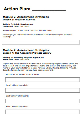 Assessment Strategies Action Plan