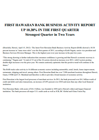 Bank Business Activity Report