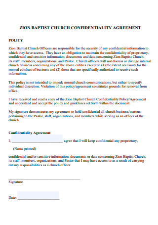 Baptist Church Confidentiality Agreement