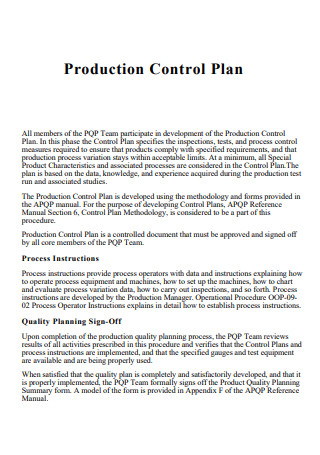 Basic Production Control Plan