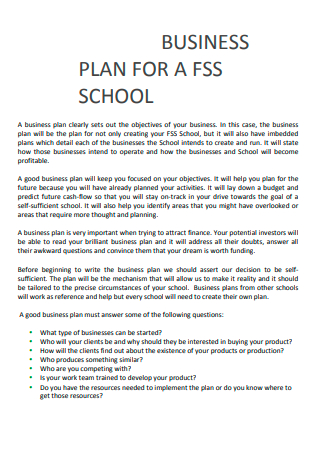 sample of a school business plan pdf