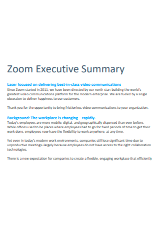 Best Zoom Executive Summary