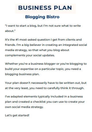 Blogging Bistro Business Plan