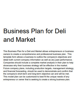 Business Plan for Deli and Market