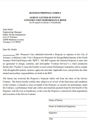 Business Proposal Form Letter Of Intent