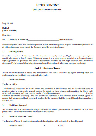Business Proposal Letter Of Intent