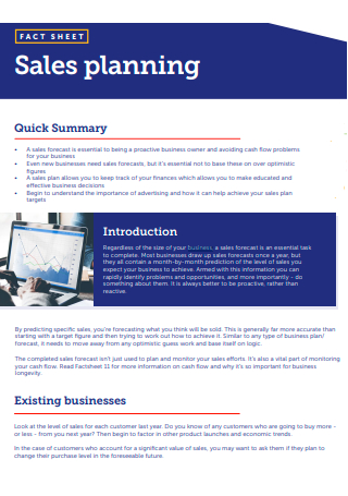 Business Sales Planning Fact Sheet