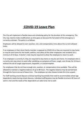 COVID 19 Leave Plan