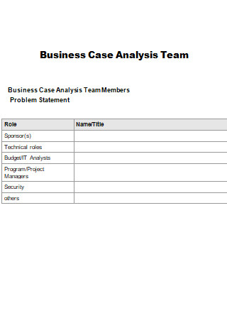 Case Analysis Team Problem Statement