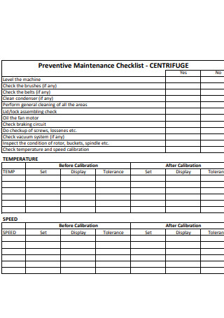 Centrifuge Machine Maintenance Checklist