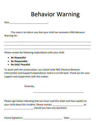 Child Behavior Warning Letter