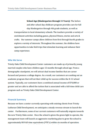 Child Care Development Center Business Plan