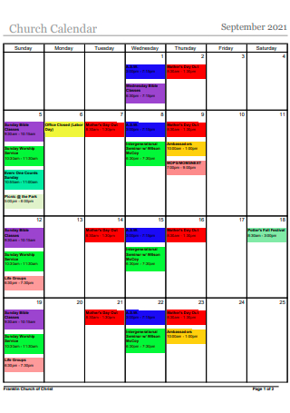 Church Calendar Example