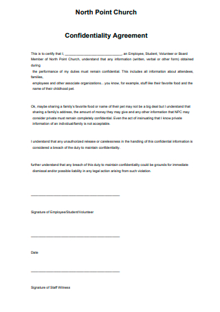 Church Confidentiality Agreement Example
