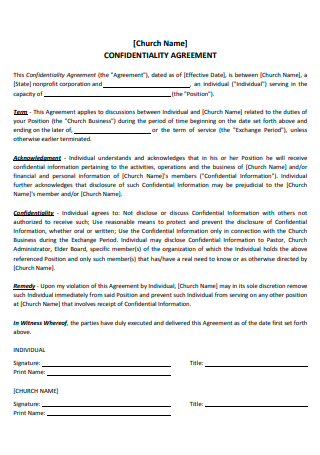 Church Confidentiality Agreement Template