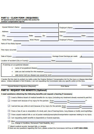 Claims Benefit Form