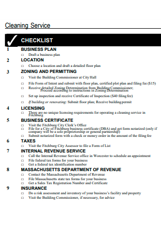 Cleaning Service Business Plan Checklist
