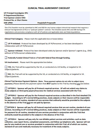 Clinical Trial Agreement Checklist