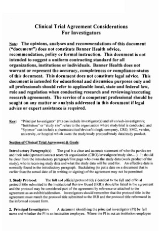 Clinical Trial Agreement Consideration for Investigaton