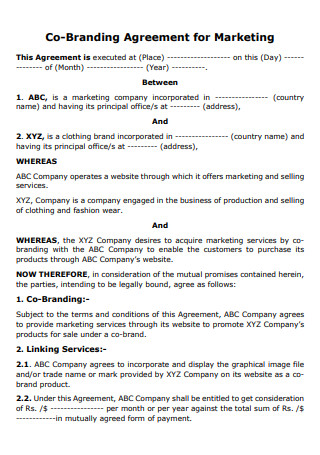 Co Branding Marketing Agreement