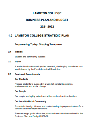 College Business Plan and Budget