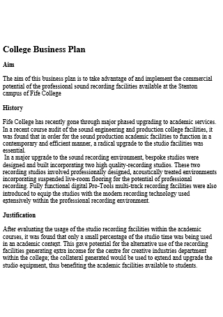 como secondary college business plan