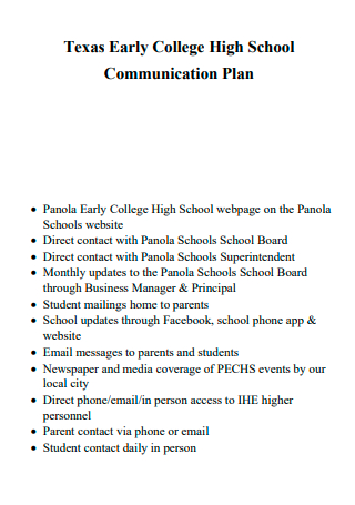 College High School Communication Plan
