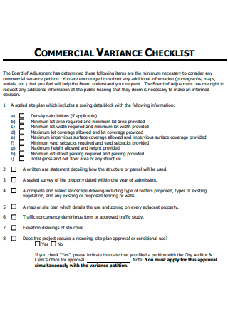 Commercial Variance Checklist