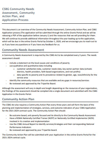 Community Needs Assessment Action Plan