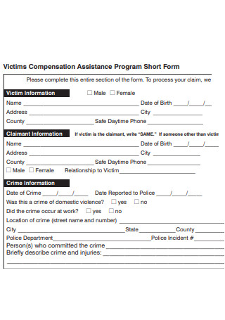 Compensation Assistance Program Short Form