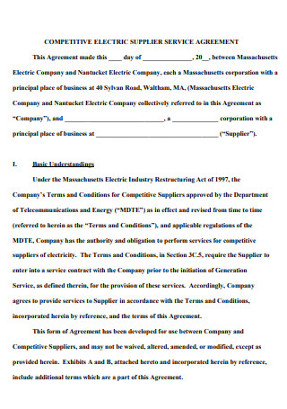 Competitive Electric Supplier Service Agreement