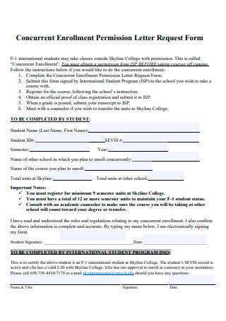 Concurrent Enrollment Permission Letter Request Form